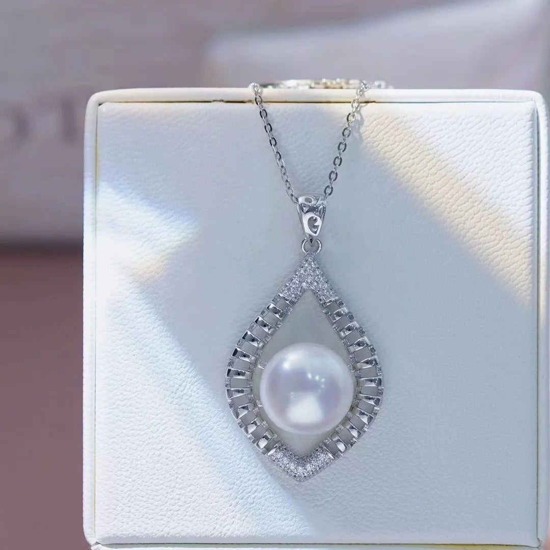P1527 11-12mm DIY Natural  Freshwater Pearl Charm Pendant Necklace Accessory 925 Sterling Silver Jewelry for Women Without Chain
