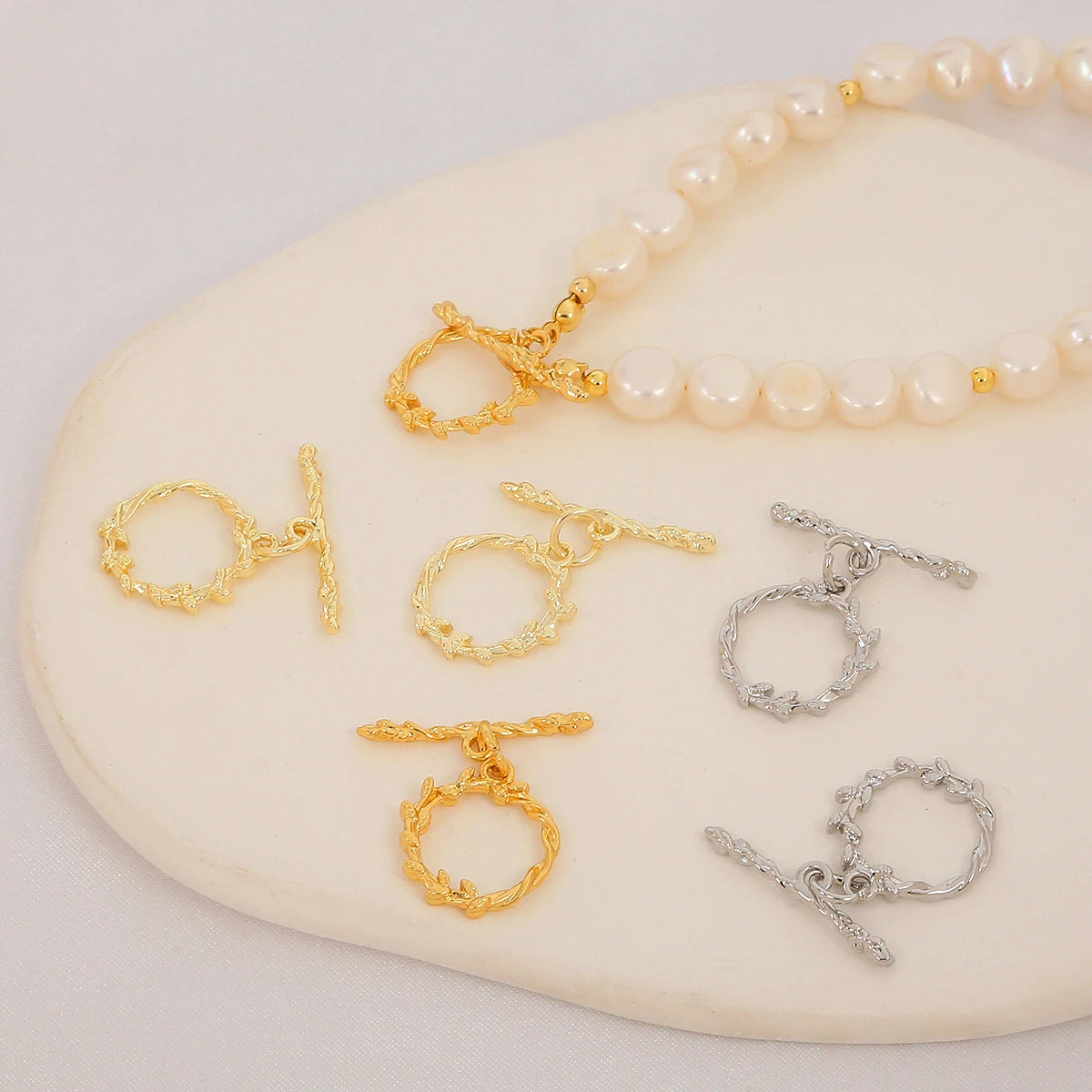 18K Gold Plated Brass Clasp Used for Making Necklaces End Clasps Flower Wreath OT Clasp