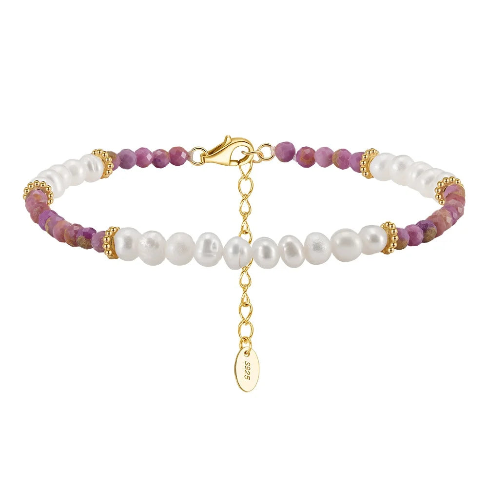 MPB02 Purple Mica Freshwater Pearl Beads Natural Gemstone Jewelry Purple Mica Beads Gift 925 Silver Bracelet