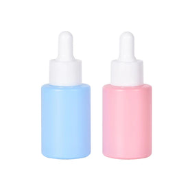 High Sales 30ml Macaron Pink Round Essential Oil Glass Bottle with Flat Shoulder Dropper White Cap for Cosmetic Serum Perfume