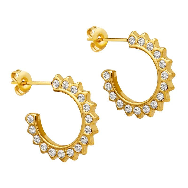 Vintage French C-shaped Earrings Sunflower Stainless Steel Earrings