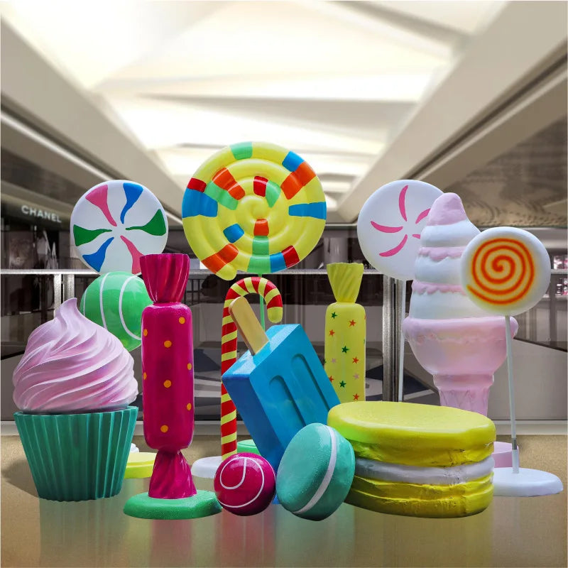 Custom Fibre Glass Candy Donut Lollipop Sculpture Resin Doughnut Props for Candyland Birthday Party bar Decoration