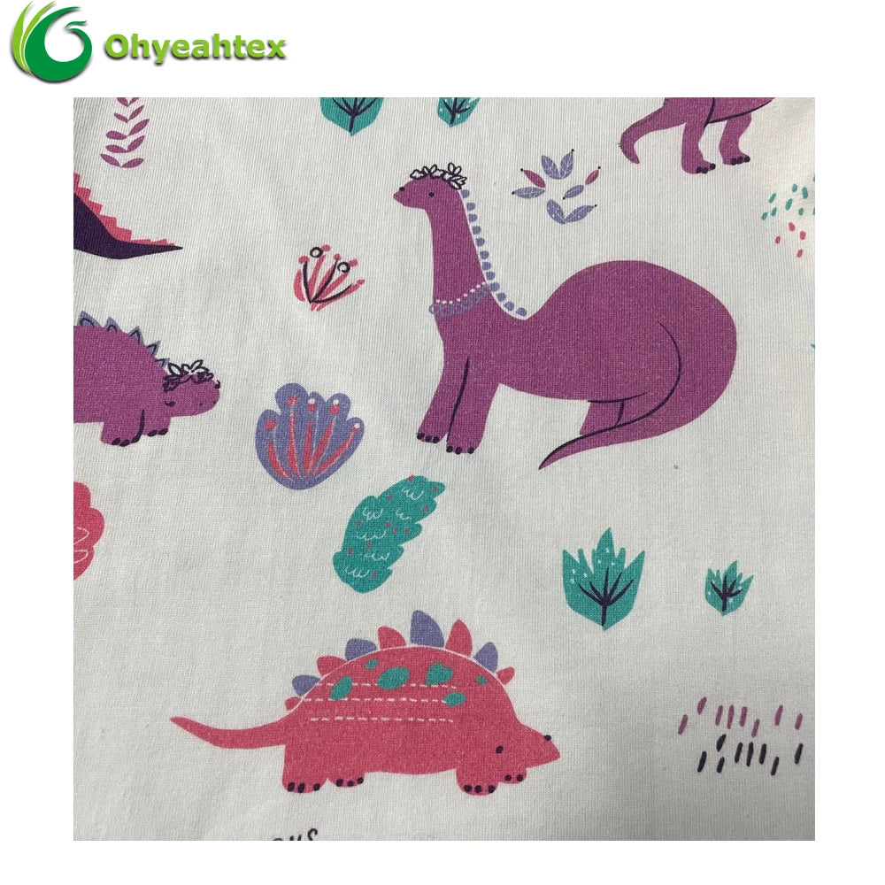 Gots Certified Eco-Friendly 100% Organic Cotton Cartoon Printed Knitted Jersey Fabric for Clothing
