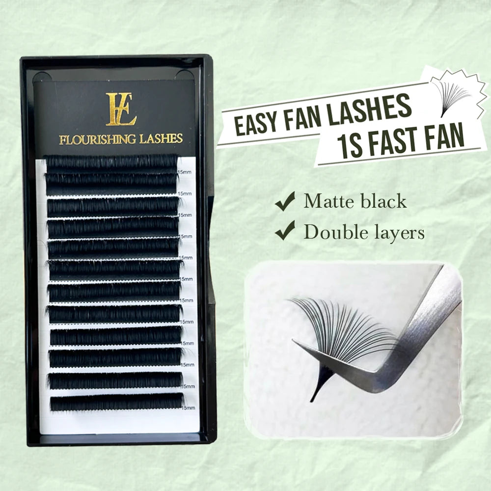 Fanning Eyelash Extensions Easy Fan Volume Trays Cashmere Matte Black High Quality Wholesale Lash Extensions