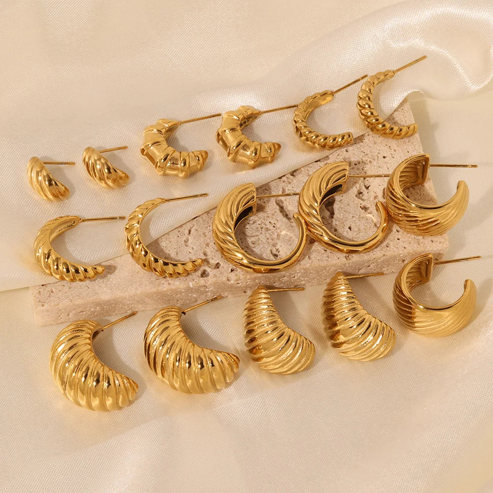 High Quality Fashion Croissant Hoops Earrings Stainless Steel Waterproof Jewelry 18k Gold Plated Twisted Chunky Hoop Earrings