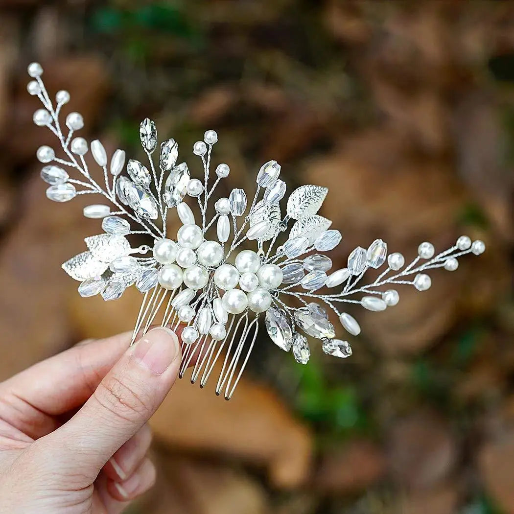 ML1645 Fashion Crystal Leaves Hair Comb Bridal Handmade Pearls Hair Comb Wedding Hair Jewelry