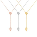 Stainless Steel Necklaces Custom Exquisite Elegant Flower Leaf Pendant Necklace Woman Adjustable Jewelry Lariat Y Necklace