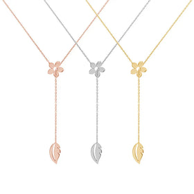 Stainless Steel Necklaces Custom Exquisite Elegant Flower Leaf Pendant Necklace Woman Adjustable Jewelry Lariat Y Necklace