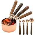 Walnut Wooden Handle Stainless Steel Rose Gold Measuring Cups and Spoons Set of 8 Piece MegaBDM