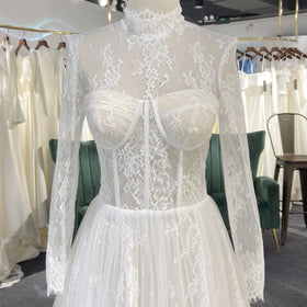 Jancember LSSG042 Illusion Formal High Neck Bridal A-line Wedding Dresses
