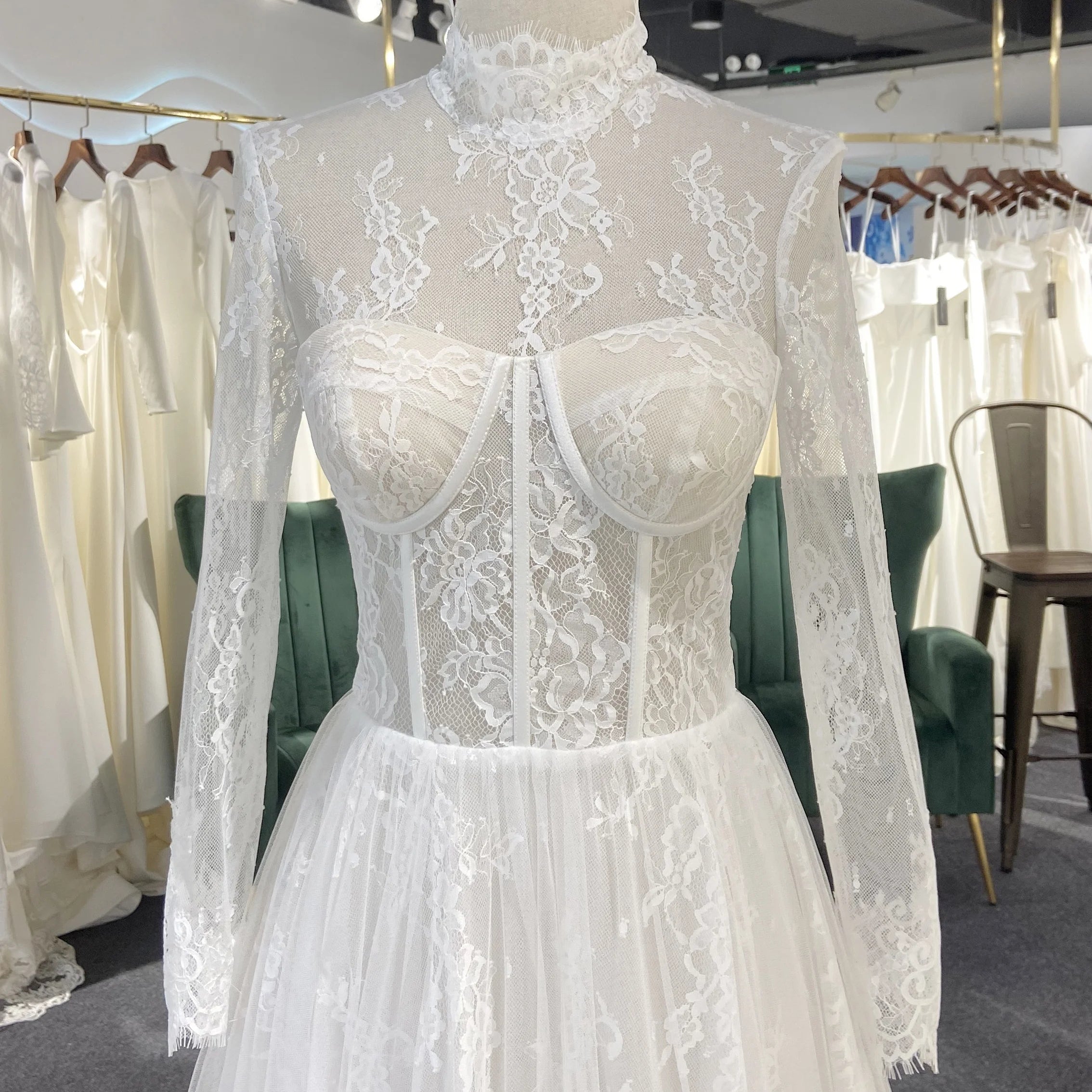 Jancember LSSG042 Illusion Formal High Neck Bridal A-line Wedding Dresses