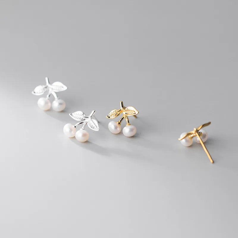 Fahion S925 Sterling Silver Simple Cherry Pearl Earrings Cute Elegant Stud Earrings Fashion Jewelry Earrings Women