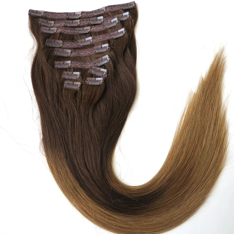 XUCHANG HARMONY 22inches 260g Luxury Invisible Ombre Clip in Hair Extensions Clip Seamless Double Drawn Real Human Hair