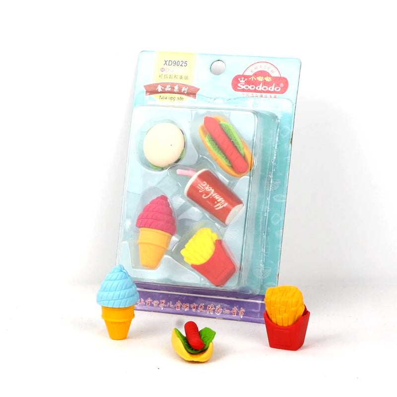 Soododo XDN0353 Fast Food Series French Fries Burger Puzzle Eraser Custom Printed Rubber Material School Stationery Eraser Kids