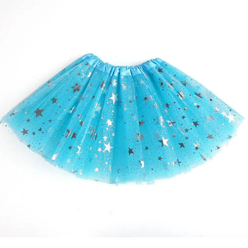Blue TUTU Dance Skirt for Girls Shiny Star 3 Layers Tulle Short Skirt for Girls
