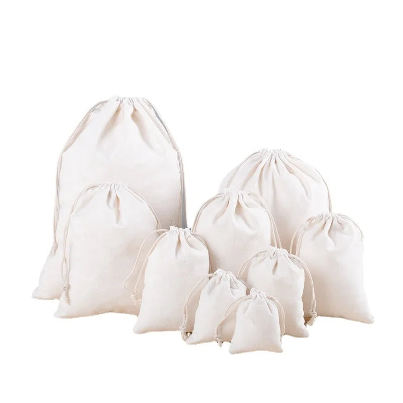 Drawstring Canvas Dust Bags Rice Hemp Cotton  Gift Dust Pouch Storage Pouches Printed with Logo