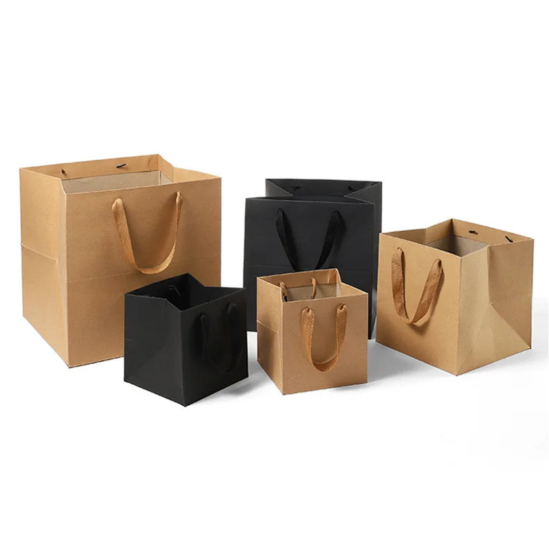 Luxury Boutique Paper Gift Bags for Cake Reusable Paper Shopping Bags Custom square Bottom Paper Flower Bags