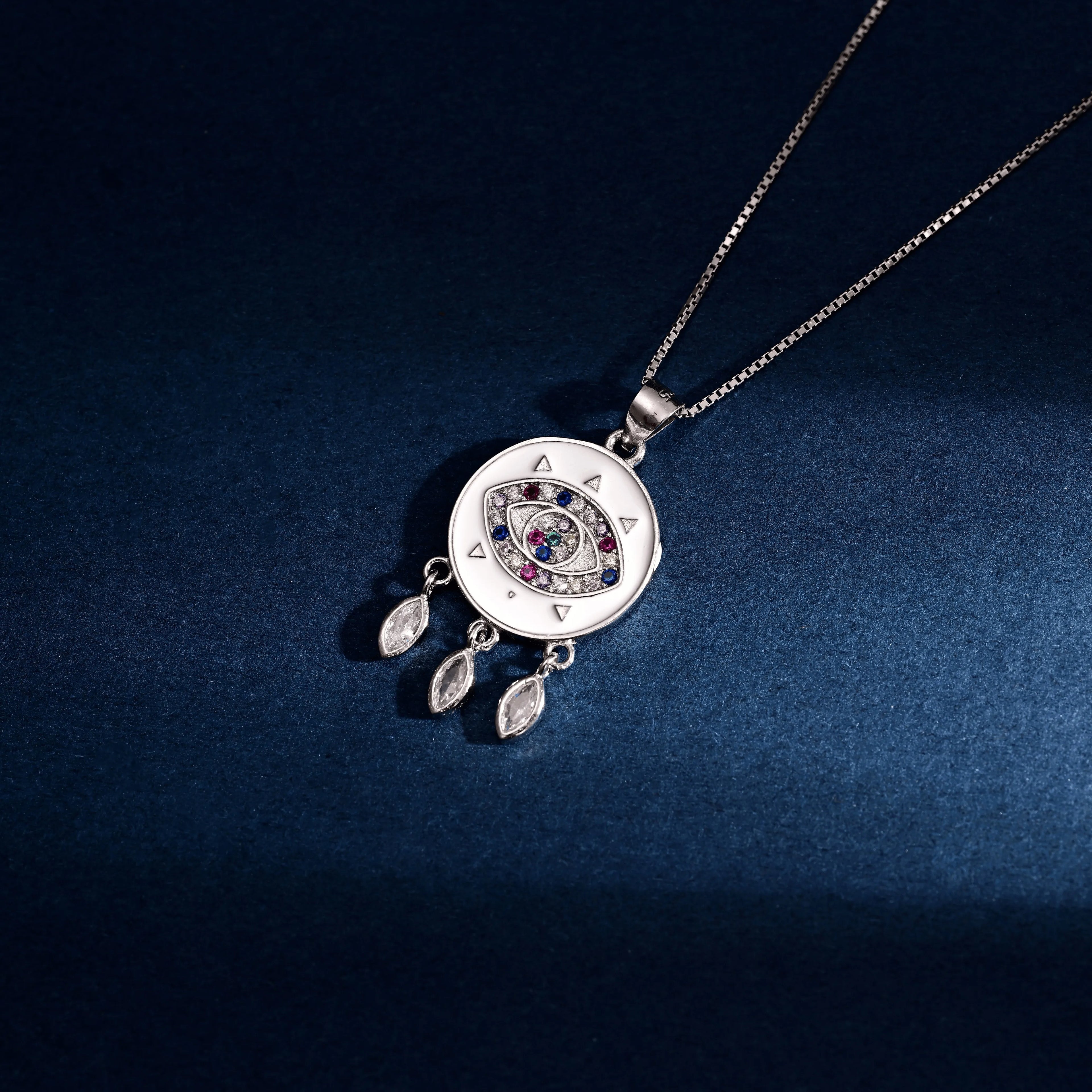 Wholesale Pendant Jewelry Rhodium Plated Cubic Zirconia Devil Eye Retro Pendant 925 Sterling Silver Fine Jewelry Pendant