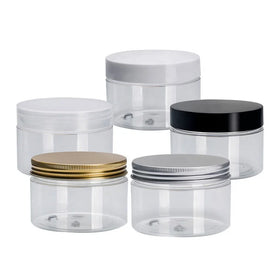 Transparent PET Cosmetic Jars with Aluminum Screw Top Lids 30ml-250ml Clear Round Plastic Containers for Skin Care and Cream