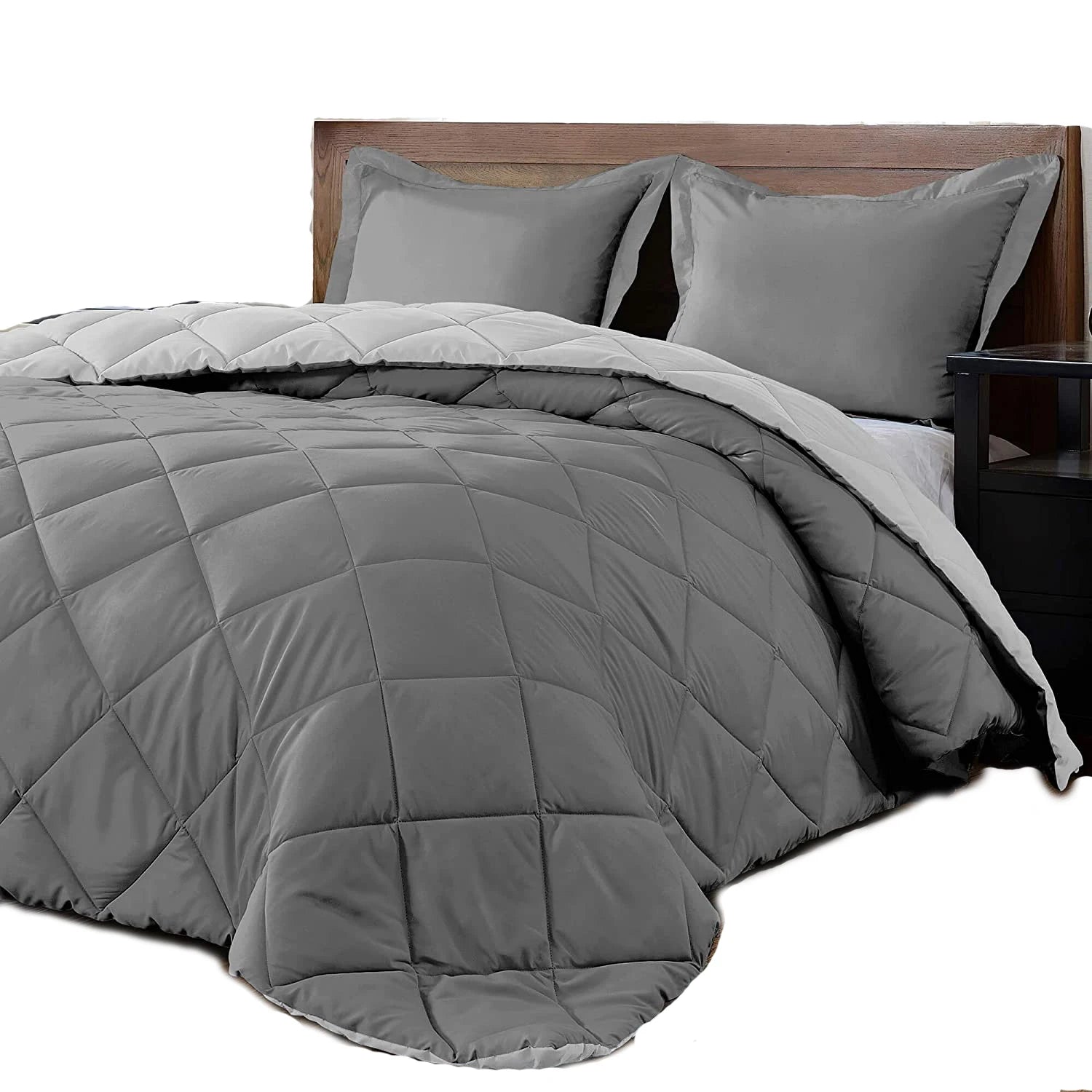 Hot Selling Lightweight Solid Comforter Set with 2 Pillow case 3 Piece Set Down Alternative Reversible Comforter