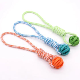 Durable Rubber Ball Nylon Rope Dog Chew Toys Interactive Puppy Cat Toys Small Medium Dogs Teeth Cleaning Dispensing Tug War Play
