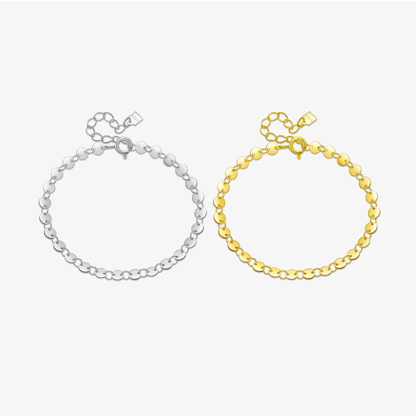 FUAMAY 925 Sterling Silver Simple Disk Bracelet 18K Gold Plated Double Disk Bracelet Blessing Bracelet En Argent