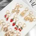 VKME Wholesale Gold Plated Lock Drop Charm Hoop Earrings Set Colorful Fruit Huggie Earring for Women Party Jewelry
