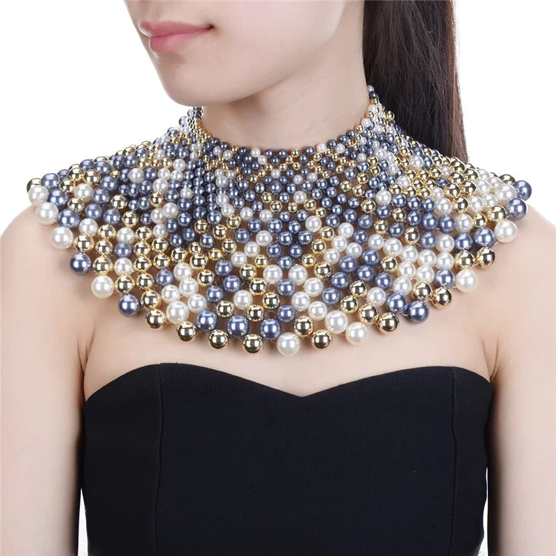 African Handmade Fashion Chunky Necklaces Women Jewelry Bib Beaded Collar Choker Pearls Charms Necklace