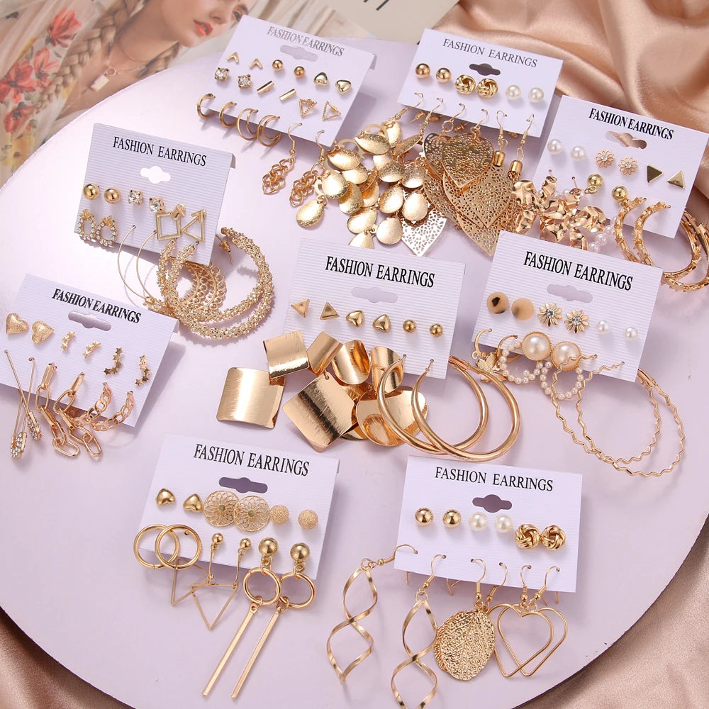 VKME Hot Sale Gold Plated Leaf Set Trend Big Hoop Earrings Set for Women Jewelry