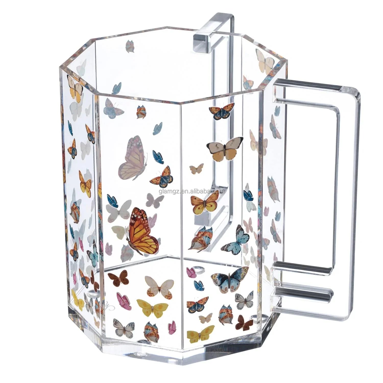 Luxury Jewish Hexagon Handle Judaica Acrylic Lucite Colorful Butterfly Washing Cup