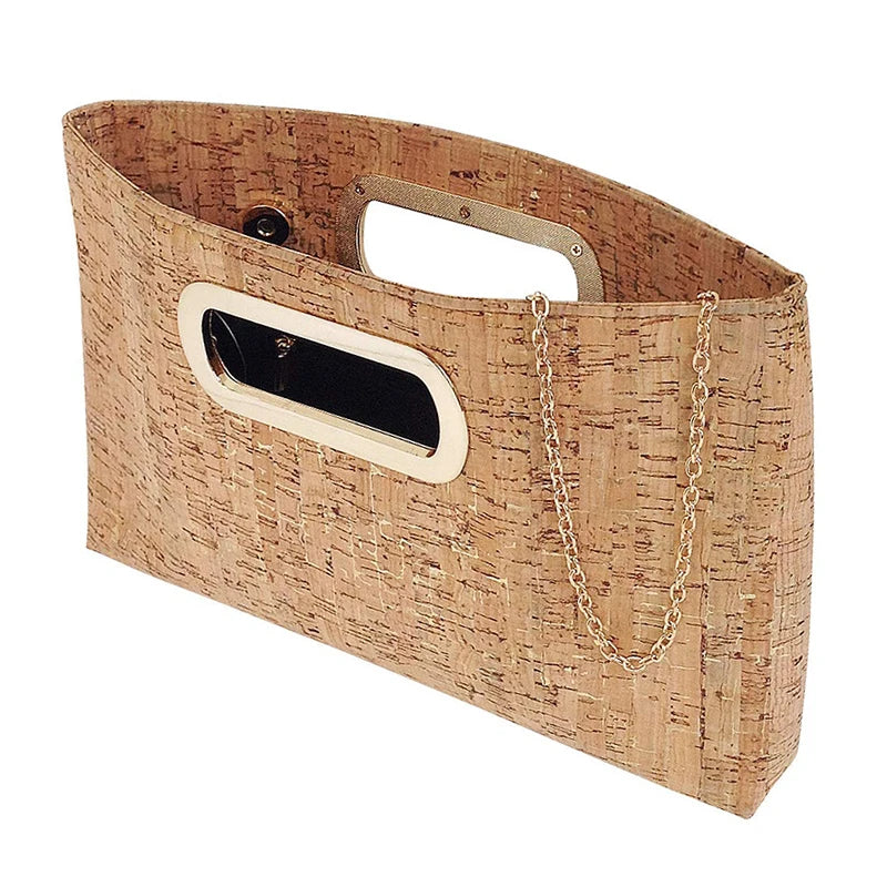 Custom Logo New Fashion Eco-friendly Natural Clutch Cork Bags Purses Top Handle Crossbody Sling Magnetic Closure Handbag Women