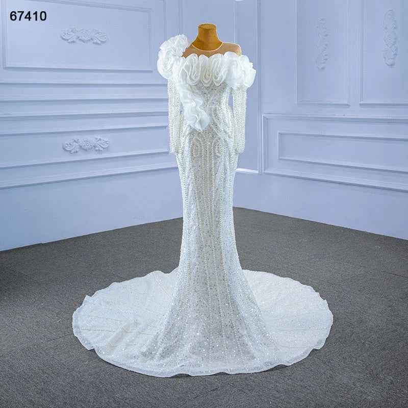 Jancember RSM67410 2021 Luxury Mermaid Sexy Designs Pearls Sequined Bridal Wedding Dress