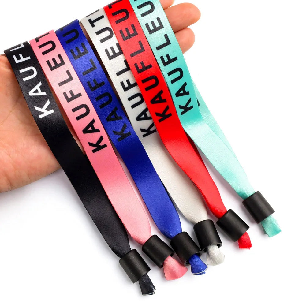 Custom logo Fabric Wrist Bands Event Woven Polyester Fabric Ribbon Festival Wristband Elastic Bracelet Woven Festival Wristbands