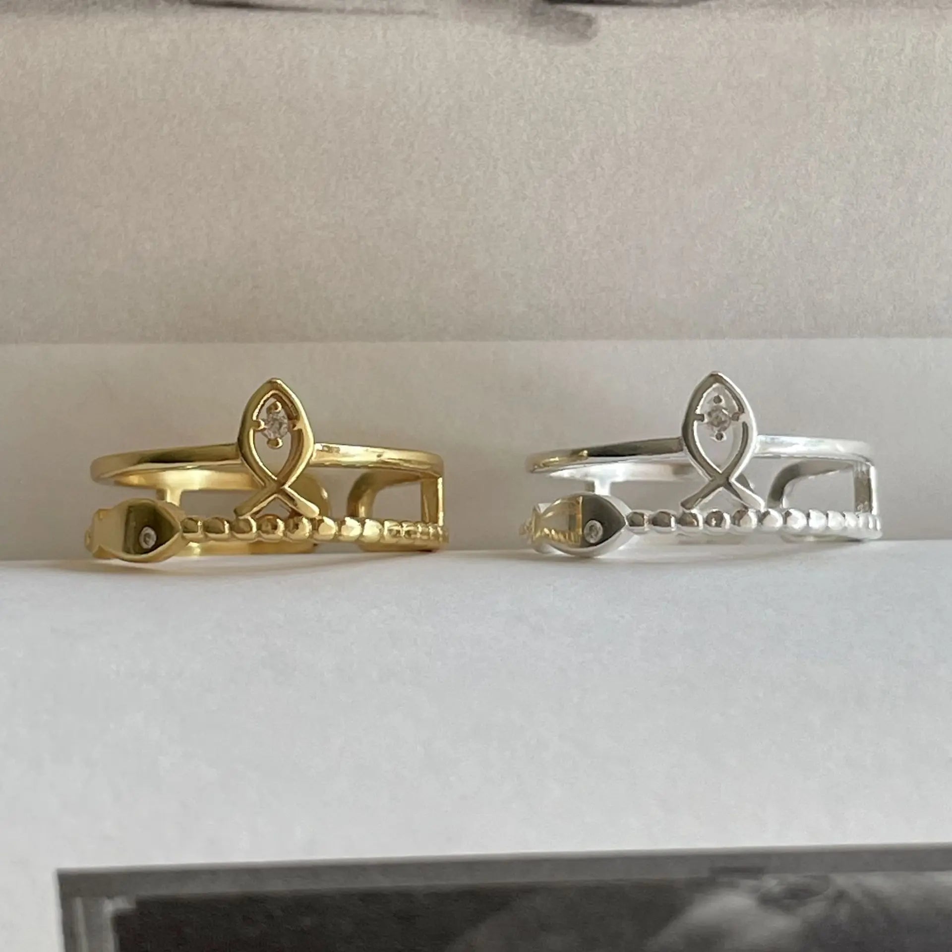 Vianrla S925 Sterling Silver Finger Fish CZ Silver and Gold  Adjustable Fashion  Hot Selling Jewelry Ring for Girl