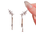 2022 Elegant Women's 925 Silver Water Drop Long Tassel Earrings Korean Cute Zircon Flower Wing Design High Fashion Drop Earrings