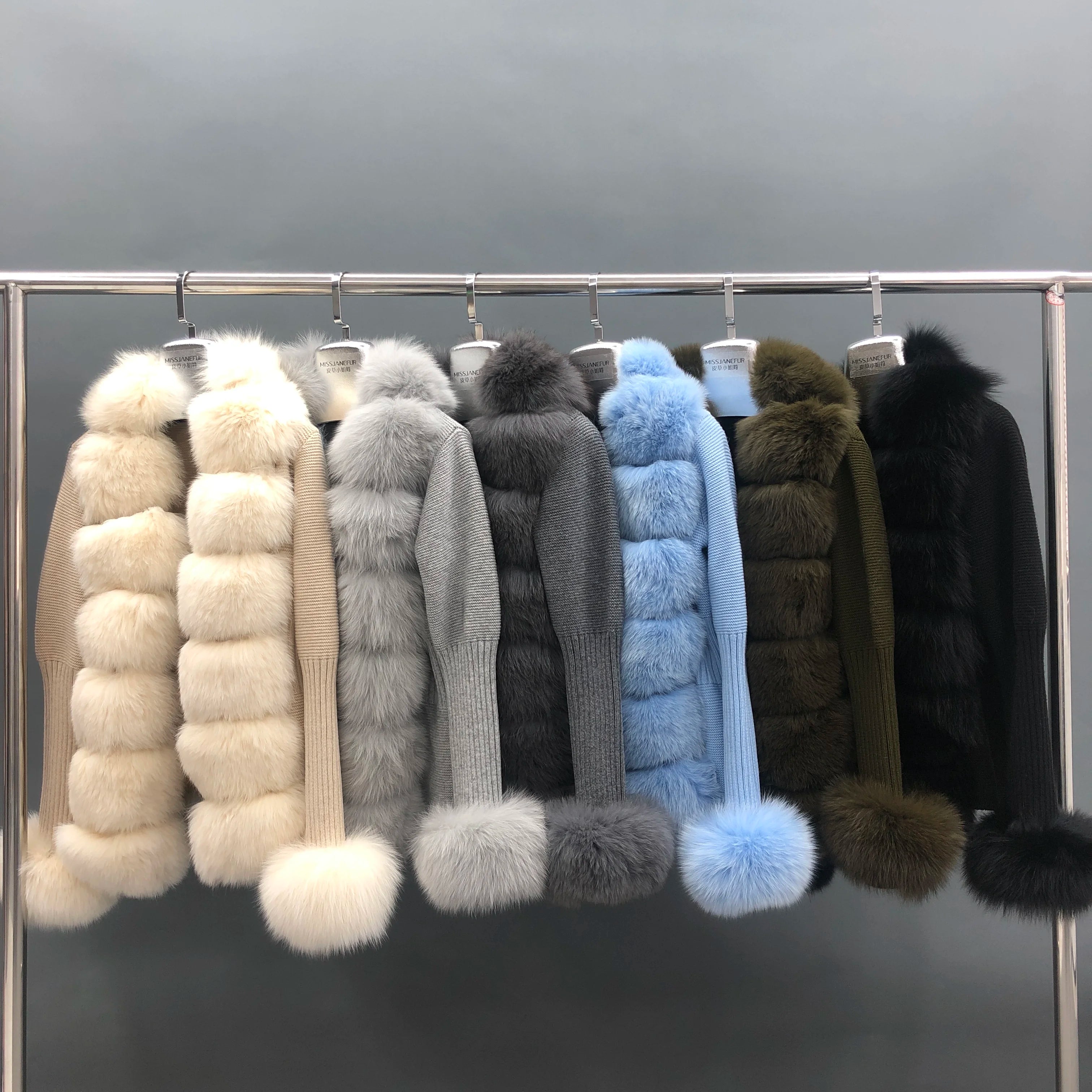Fashion  Women Real Front Fur Trim Coat fox Fur Sweater Cardigan