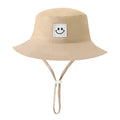 Custom Logo Lovely Smile Wide Brim Toddler Sun Hat 100% Cotton Summer Sun Protection Kids Bucket Hats With String