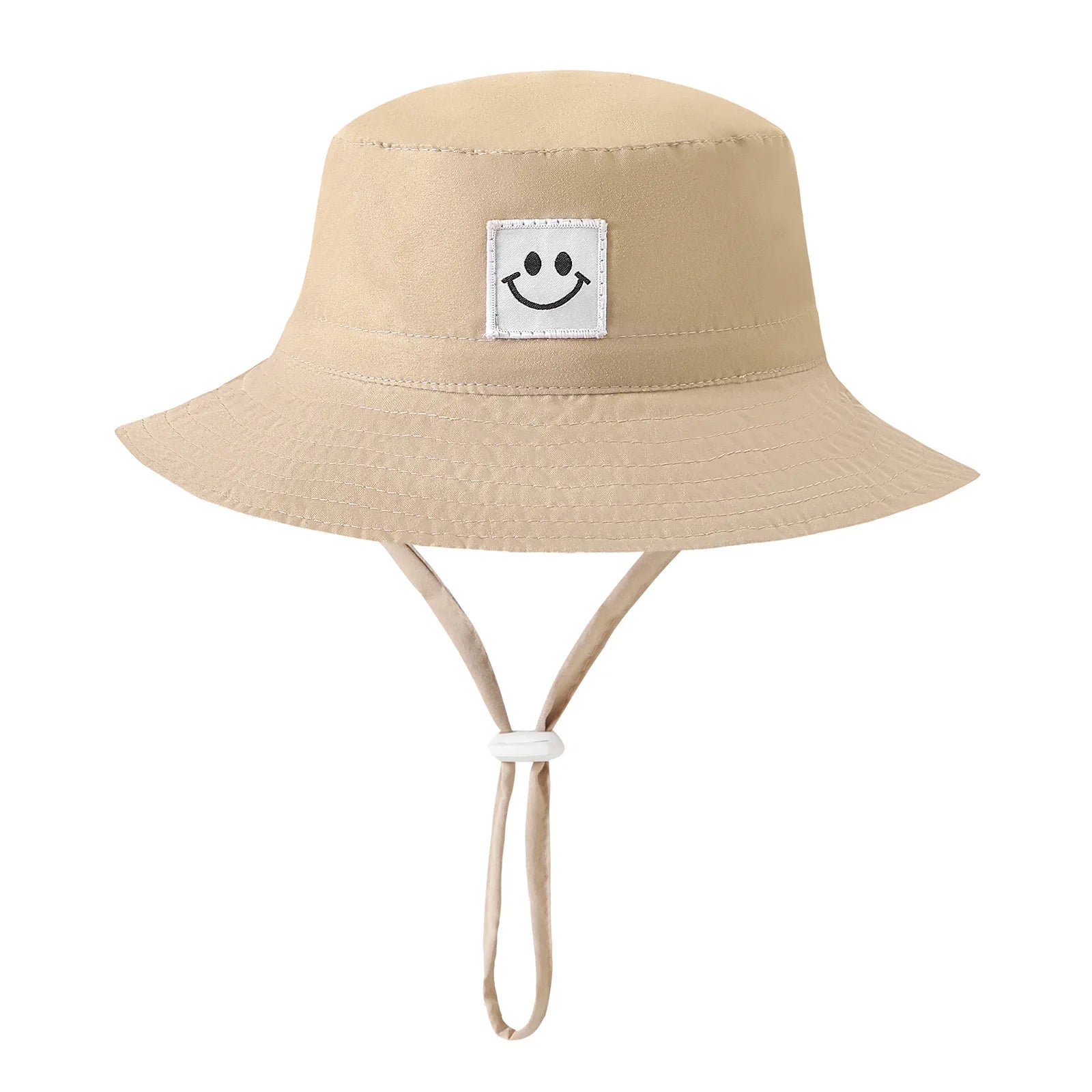 Custom Logo Lovely Smile Wide Brim Toddler Sun Hat 100% Cotton Summer Sun Protection Kids Bucket Hats With String