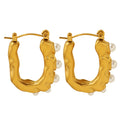Unique Fashion 18K Gold Plated 316L Stainless Steel Imitation Pearl Inlaid Wide Hoop Earrings for Women Office Casual Wear