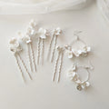 2024 New Ins Style Handmade Ceramic Clay Flower Hair Pin and Earrings Set Alloy Jewelry Headpiece