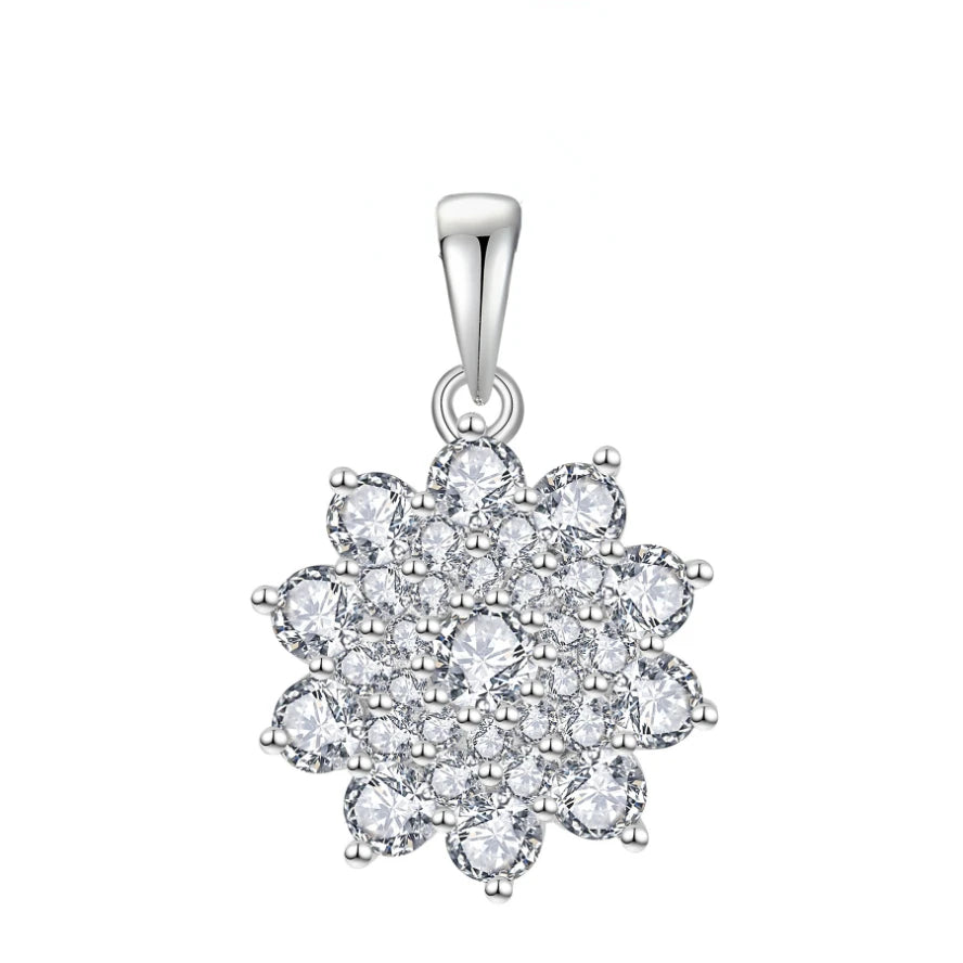 Sparkling 925 Sterling Silver Cubic Zirconia Snowflake Pendant Hypoallergenic Delicate CZ Flower Cluster Pendant for Women
