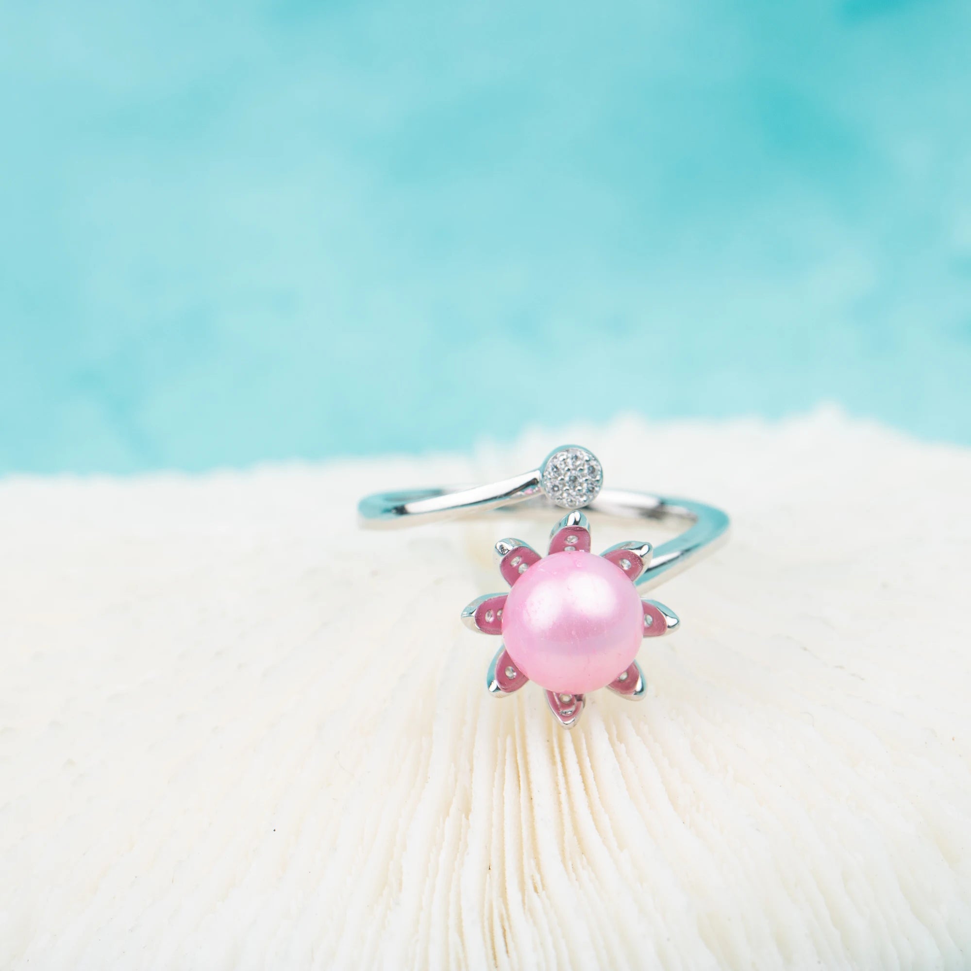 R030591 DIY 6-8mm Natural Freshwater Pearl Ring Accessory 925 Sterling Silver Adjustable Size Engagement Jewelry Ring for Women