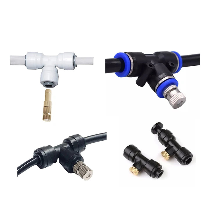 Slip Lock Fitting with Misting Nozzle3/8 Tee Push in Quick Connector