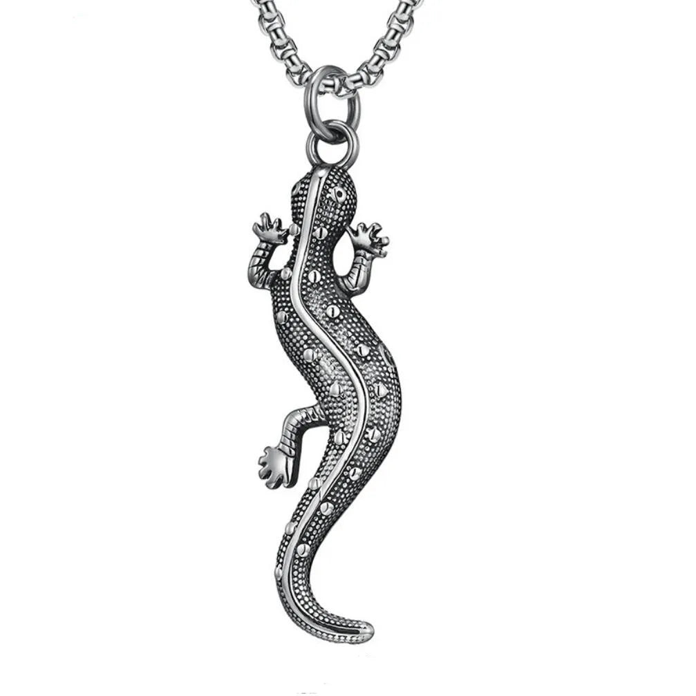 Wholesale Vintage Fashion Jewelry Lizard Pendant Gecko Necklace Stainless Steel Silver Plated Religious Punk Wall Hip Hop Charm