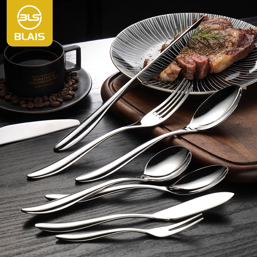 High Quality Eco-Friendly BLAIS/ODM Heavy Mirror Silver Western Nordic European Stainless Steel 304 Flatware Cutlery Set Hotel