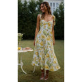 Women's Summer New Sleeveless Print Lace up High Waist Dress