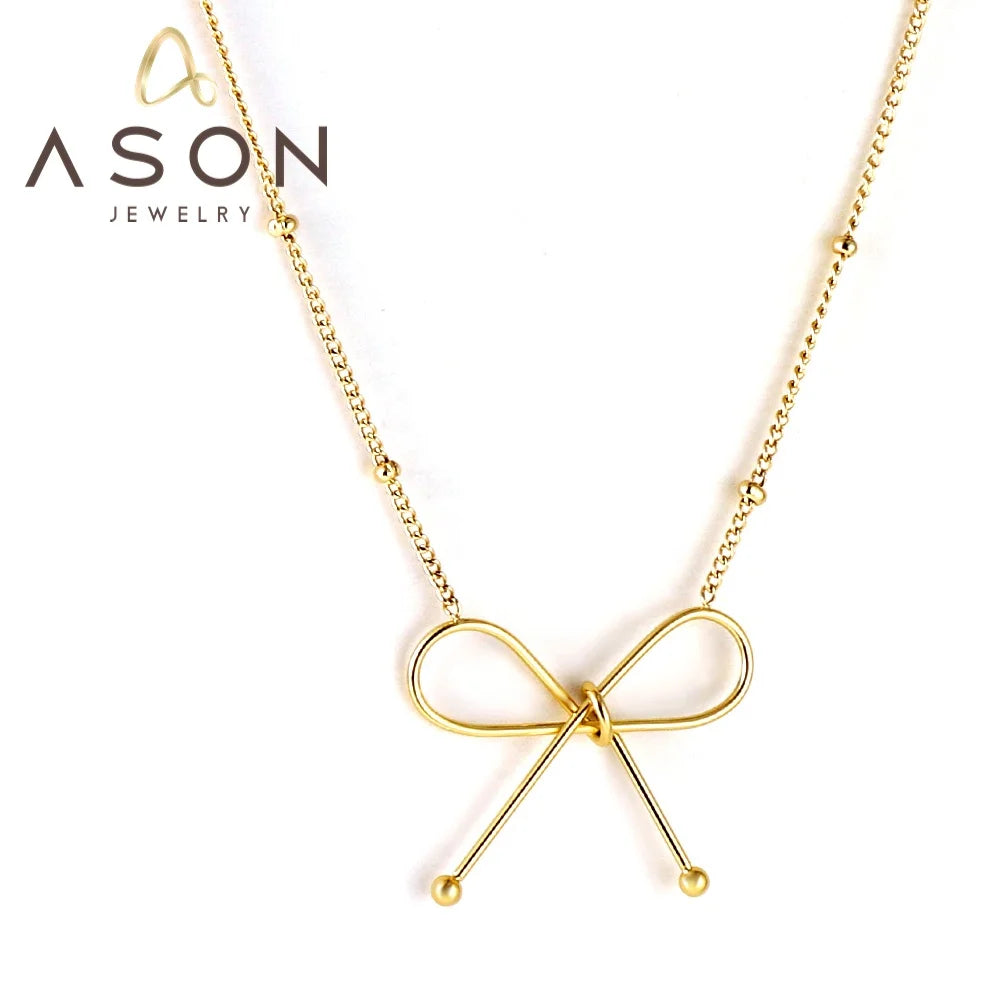 Ason New Fashion Stainless Steel Jewelry Necklace 2023 Hot Sale 18k Gold Plated Bow Pendant Necklace for Women