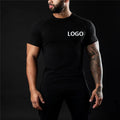 Custom Logo Men's Gym Cotton T-Shirt Quick Dry Short Sleeve Fitness Body Building Sportswear High Elasticity Print Tshirts