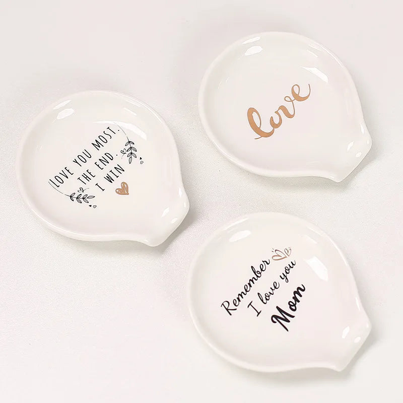 Ceramic Craftsmanship White Soup Spoon Holder Stand Stickers Spray Glazed Jewelry Plate Dishes & Plates
