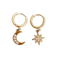 316L Stainless Steel Trendy Simple Asymmetric Crescent Moon Star Shape Zircon Pendant Hoop Stud Earring 14K Gold Plated/Silver